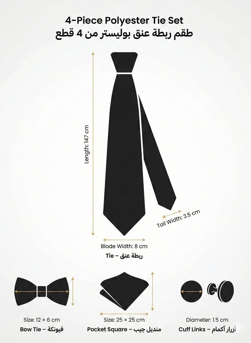FIORICASA 4-PIECE Men's Tie & Bowtie Gift Set - Classic Black Micro-Check Patterned Necktie with Matching Bow Tie, Pocket Square and Cufflinks - Formal Business Suit Accessory Box - Image 2